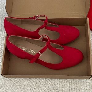 Dream Pairs Bright Red T-Strap Suede-Look Flats